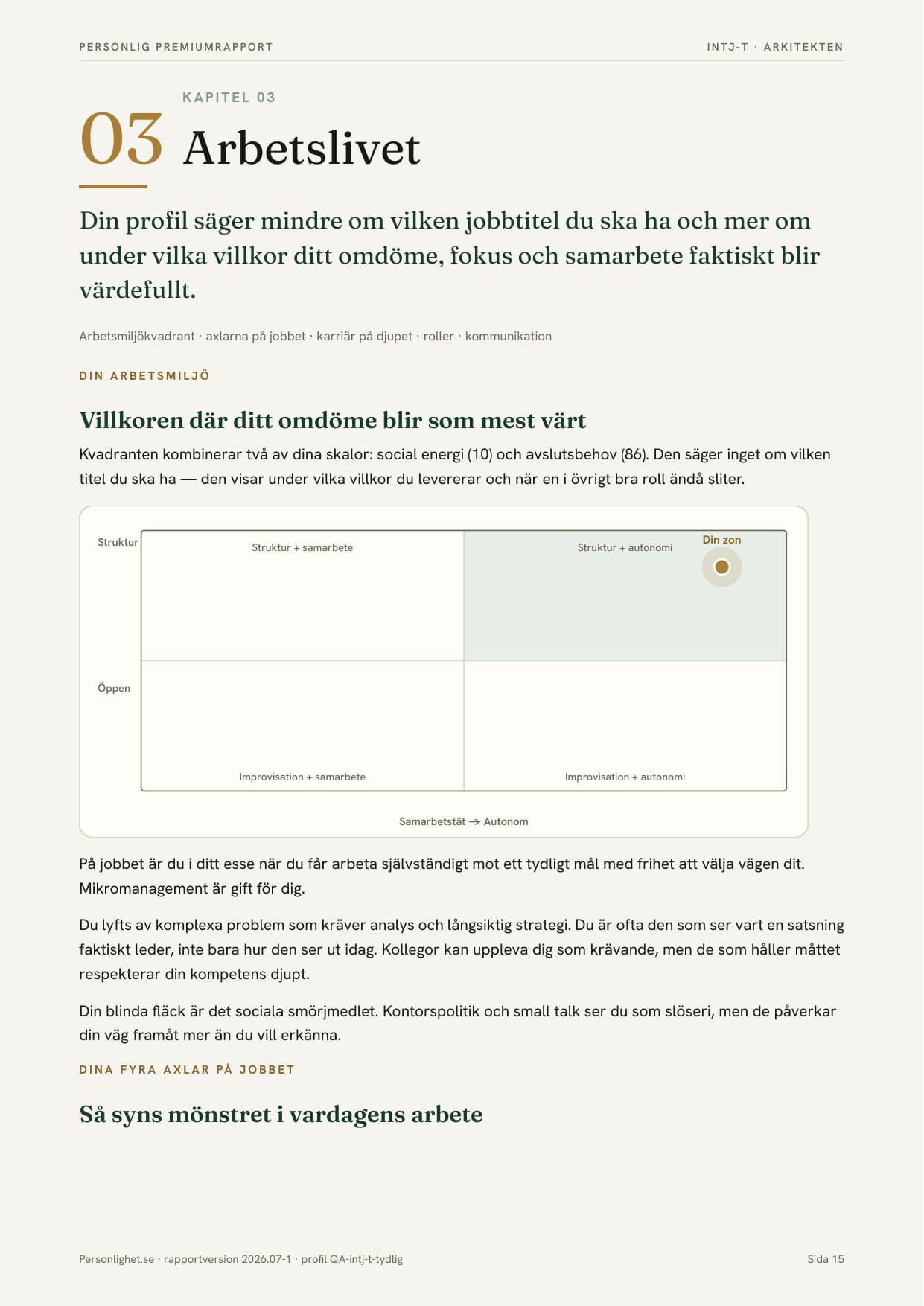 Rapportsida: arbetsmiljökvadrant